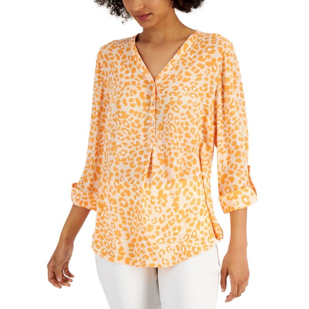 JM Collection Womens Printed V Neck Top
